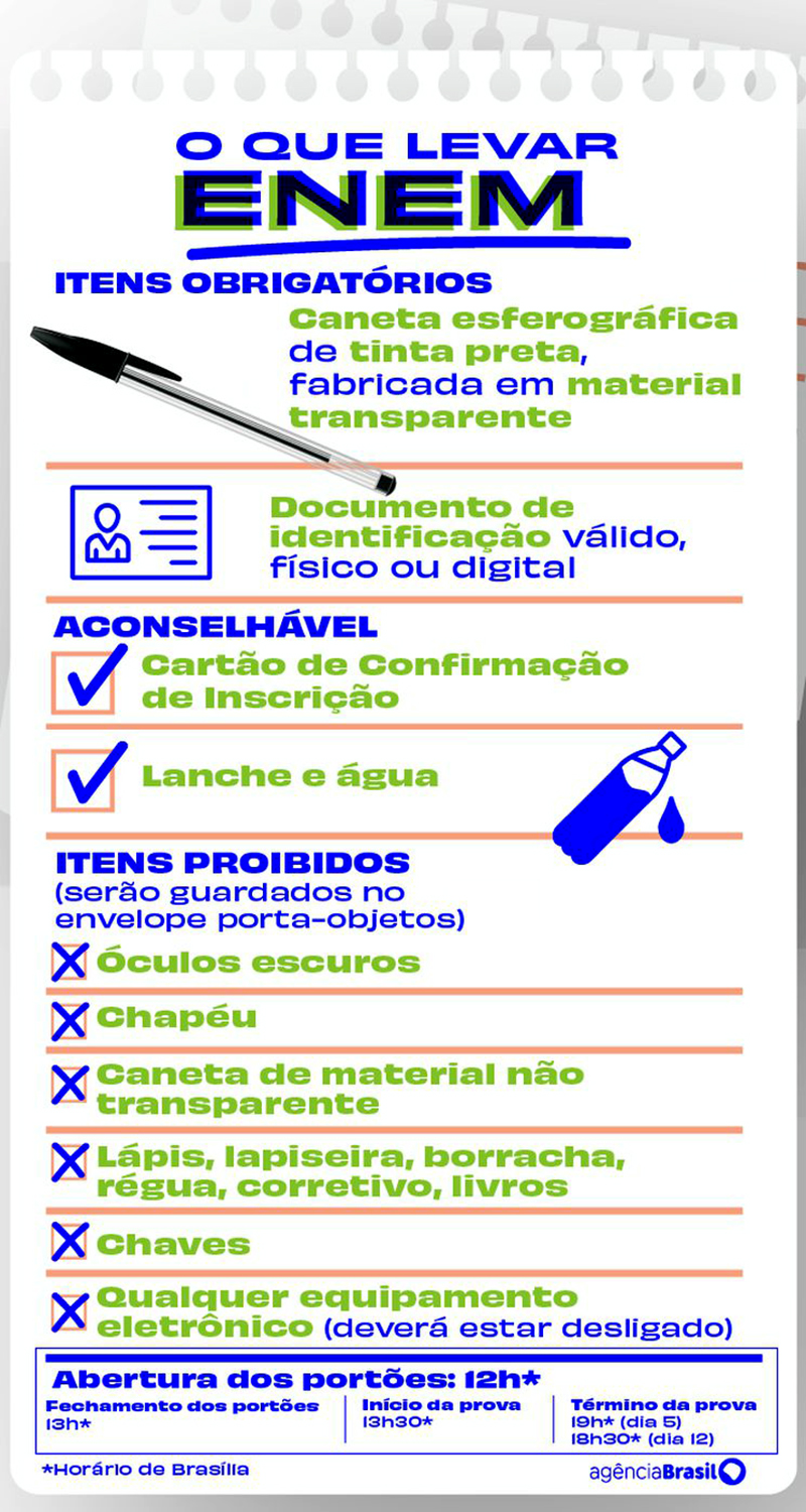 Enem: veja o que é obrigatório e o que é proibido no dia do exame